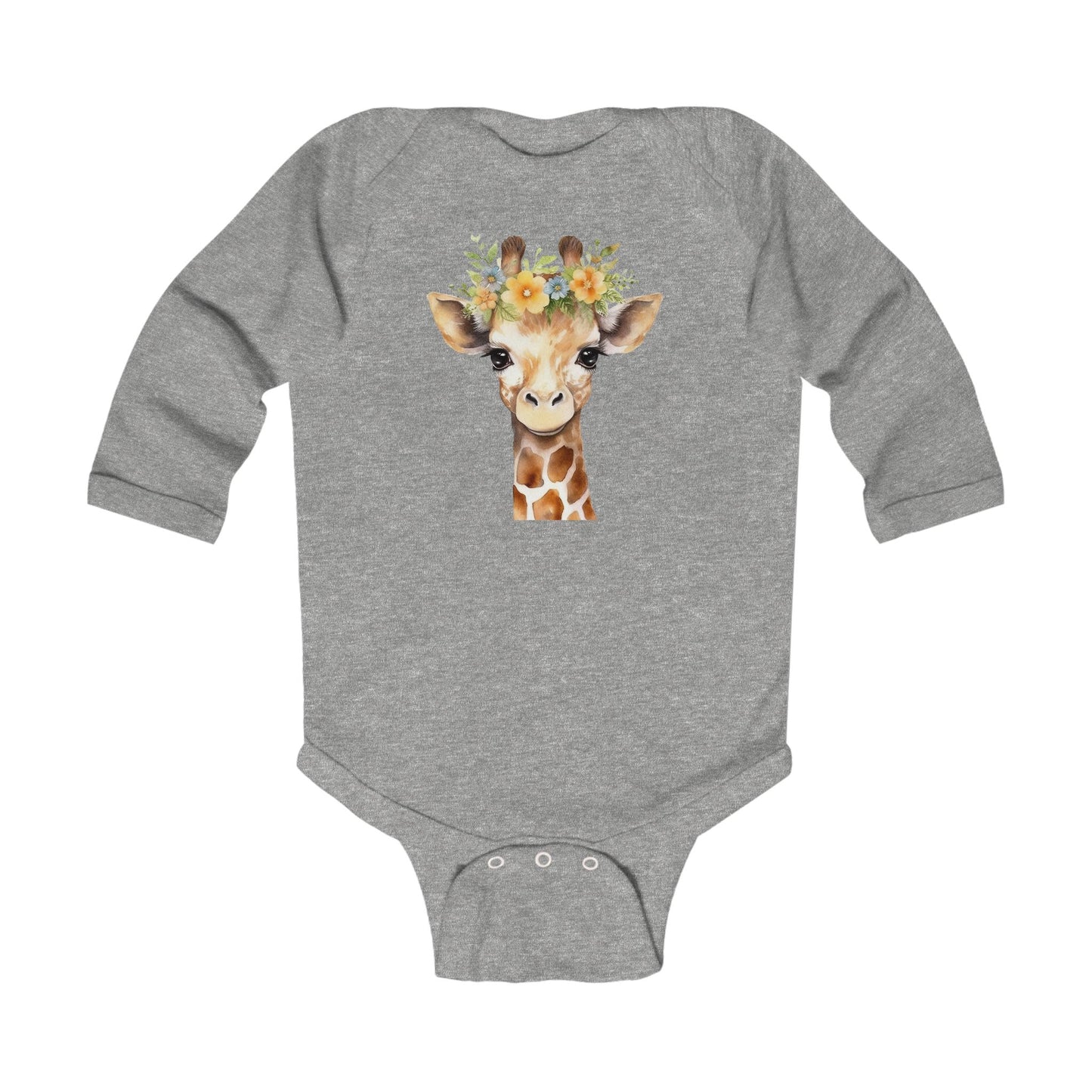 Adorable Soft Cotton Long Sleeve Baby Bodysuit with Giraffe Design