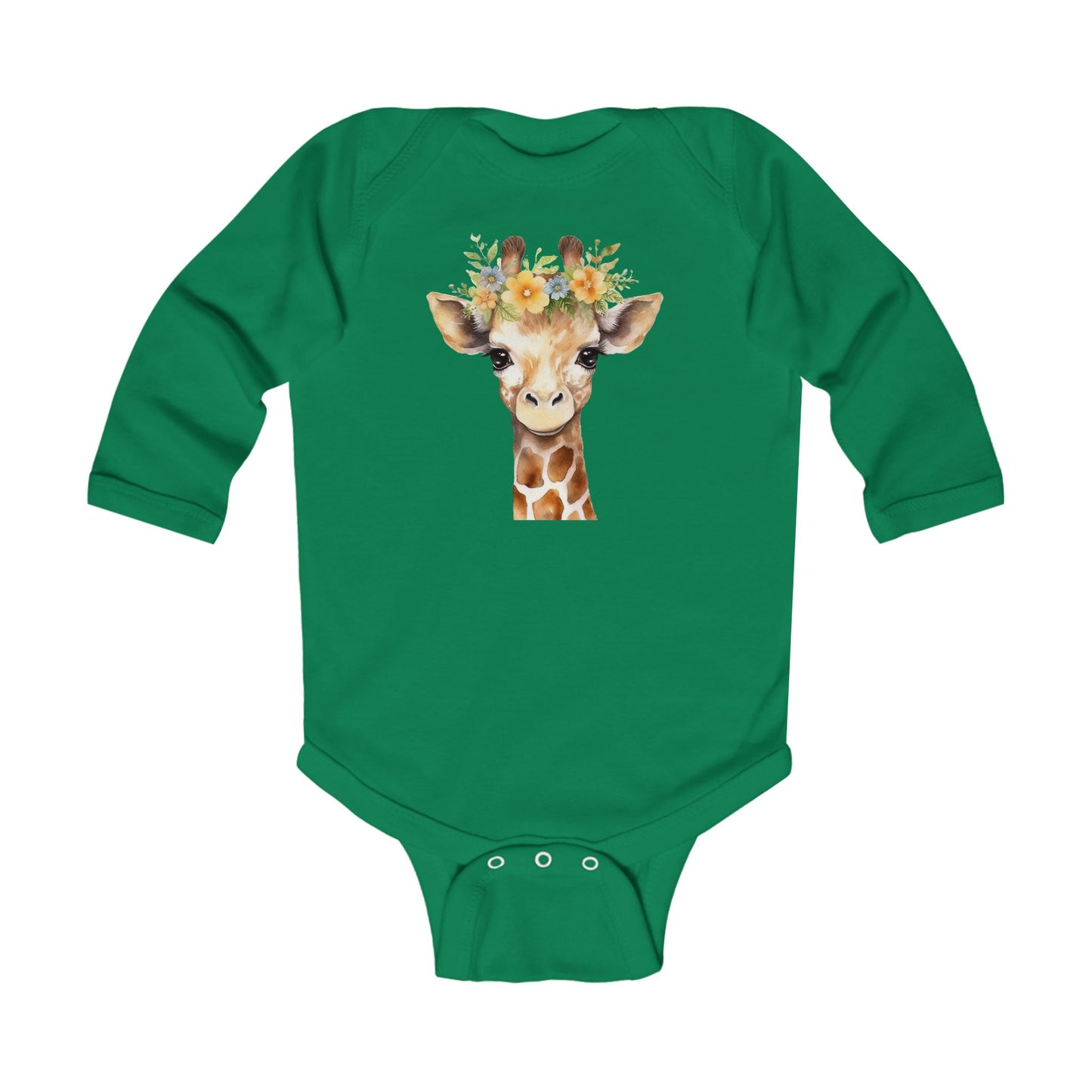 Adorable Soft Cotton Long Sleeve Baby Bodysuit with Giraffe Design