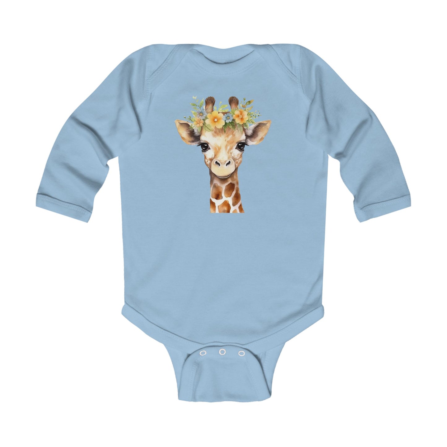 Adorable Soft Cotton Long Sleeve Baby Bodysuit with Giraffe Design
