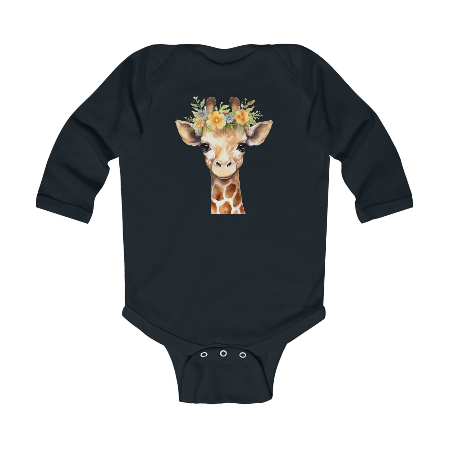 Adorable Soft Cotton Long Sleeve Baby Bodysuit with Giraffe Design