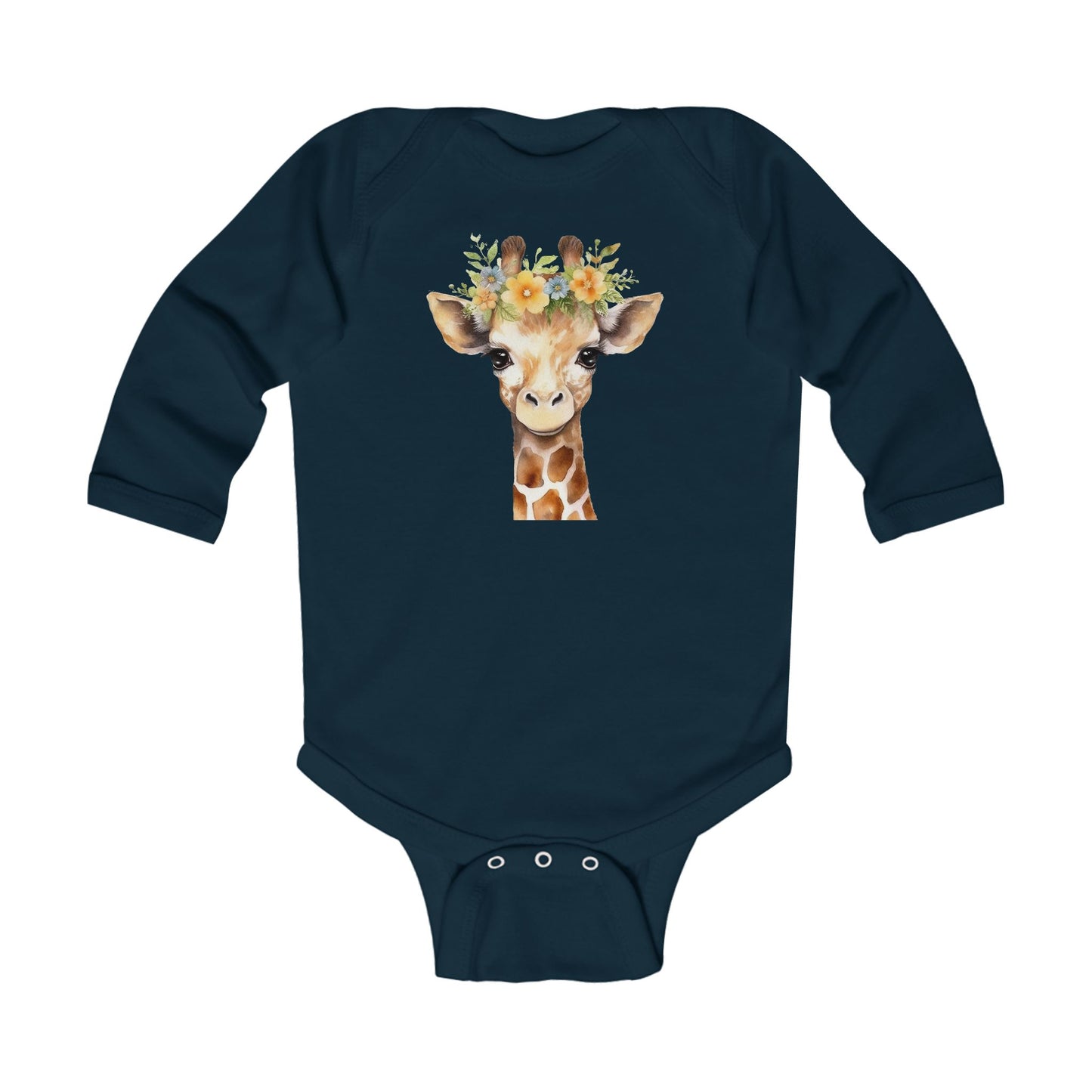 Adorable Soft Cotton Long Sleeve Baby Bodysuit with Giraffe Design