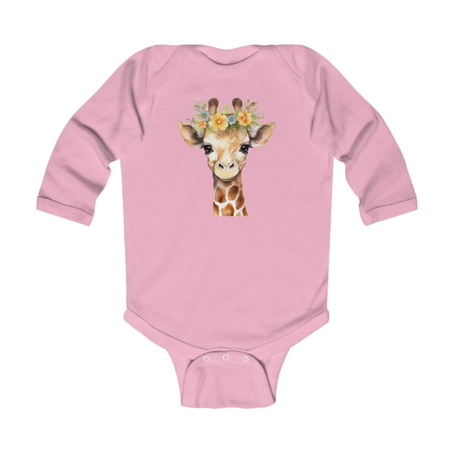 Adorable Soft Cotton Long Sleeve Baby Bodysuit with Giraffe Design