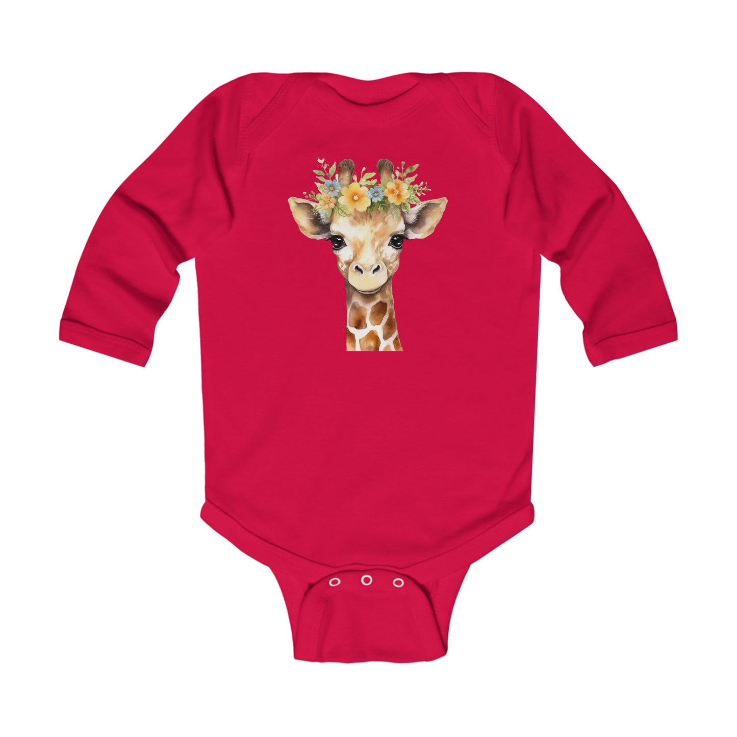 Adorable Soft Cotton Long Sleeve Baby Bodysuit with Giraffe Design