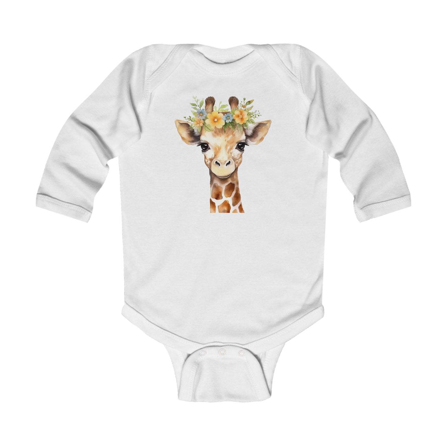 Adorable Soft Cotton Long Sleeve Baby Bodysuit with Giraffe Design