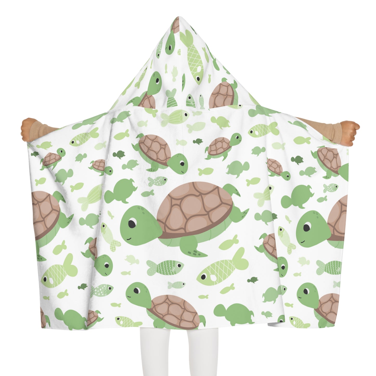Kids Green Sea Turtles and Fish Hooded Towel – Soft & Absorbent Bath & Beach Wrap