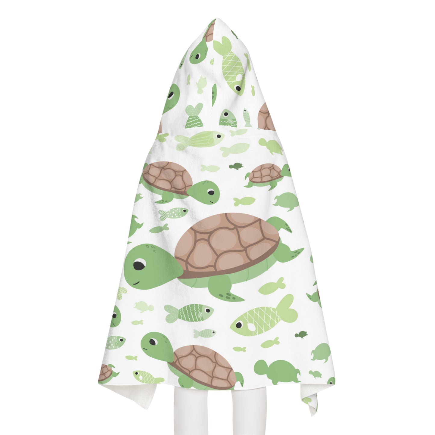 Kids Green Sea Turtles and Fish Hooded Towel – Soft & Absorbent Bath & Beach Wrap