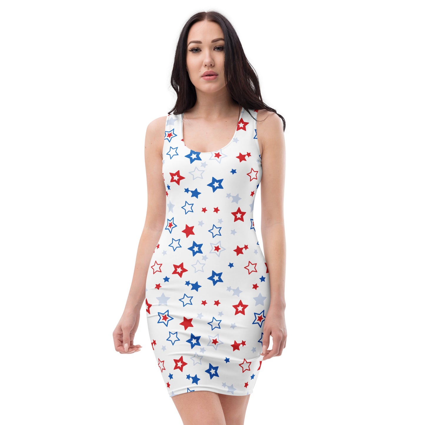 Women's Red, White & Blue Star Bodycon Dress – Buttery Soft Fit With UPF 50+ Sun Protection