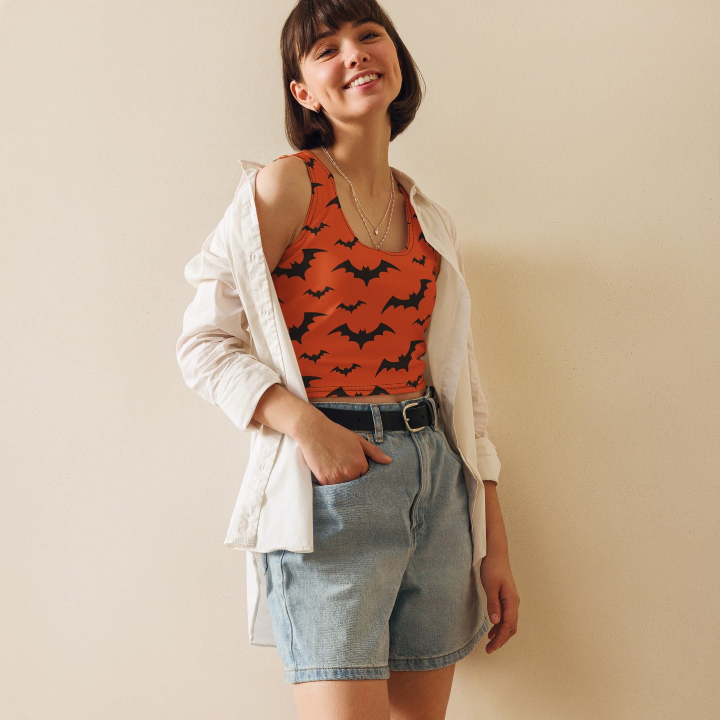Women's Orange Bats Halloween Buttery Soft Crop Top