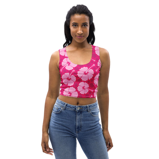 Women's Tropical Pink Hibiscus Buttery Soft Crop Top