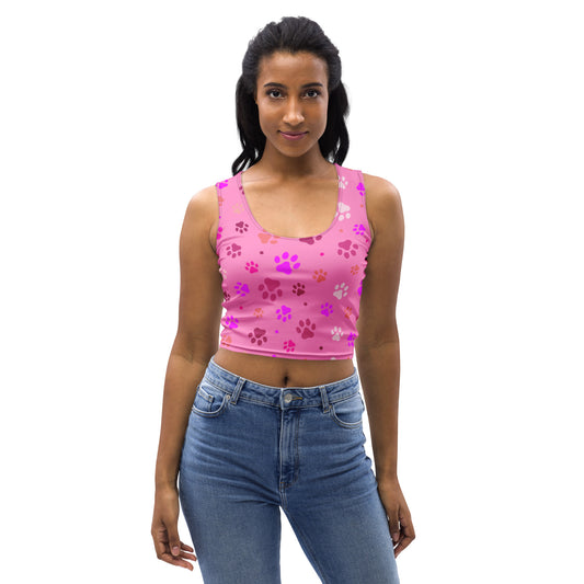 Women's Pink Paw Print Buttery Soft Crop Top