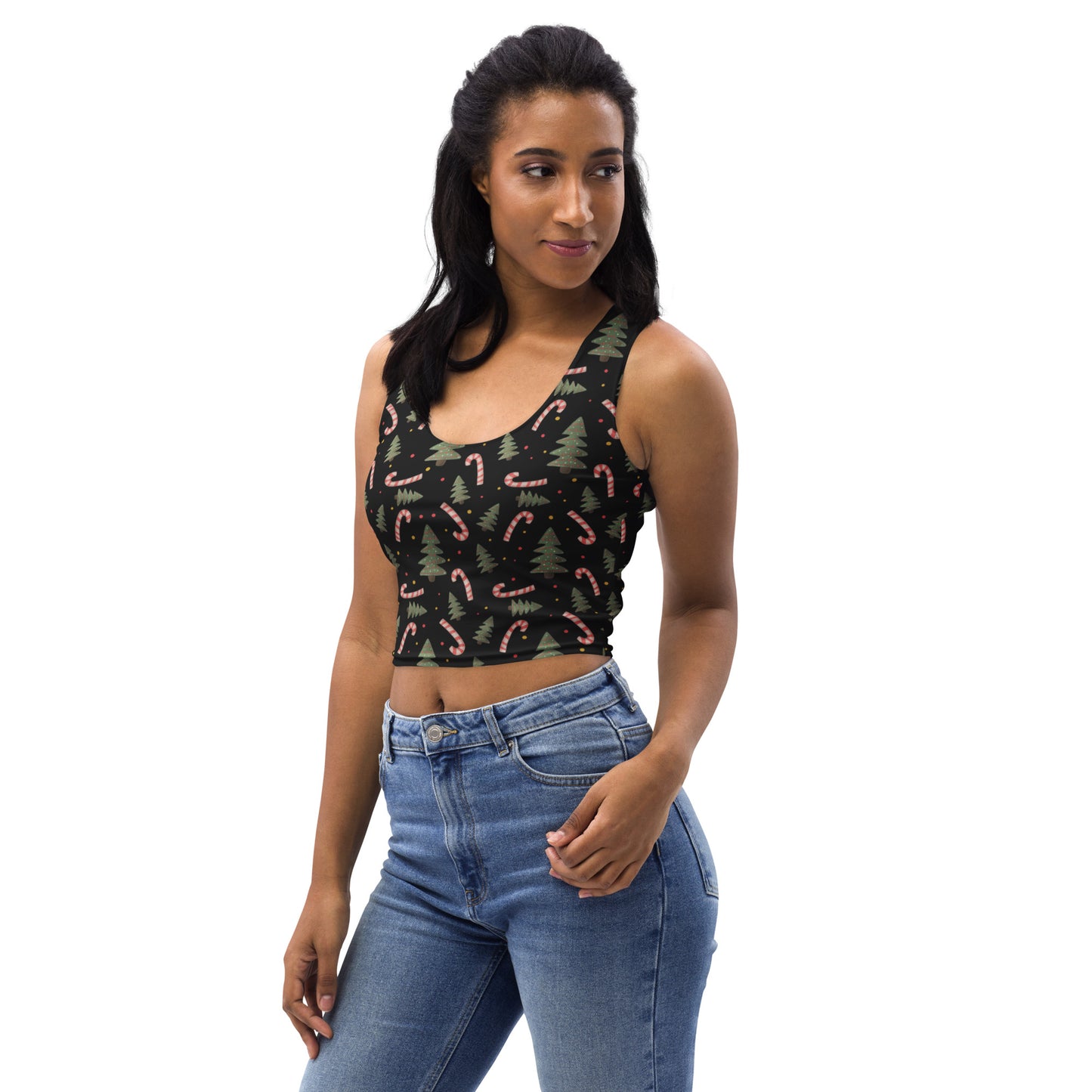 Women's Candy Cane & Christmas Tree Buttery Soft Crop Top