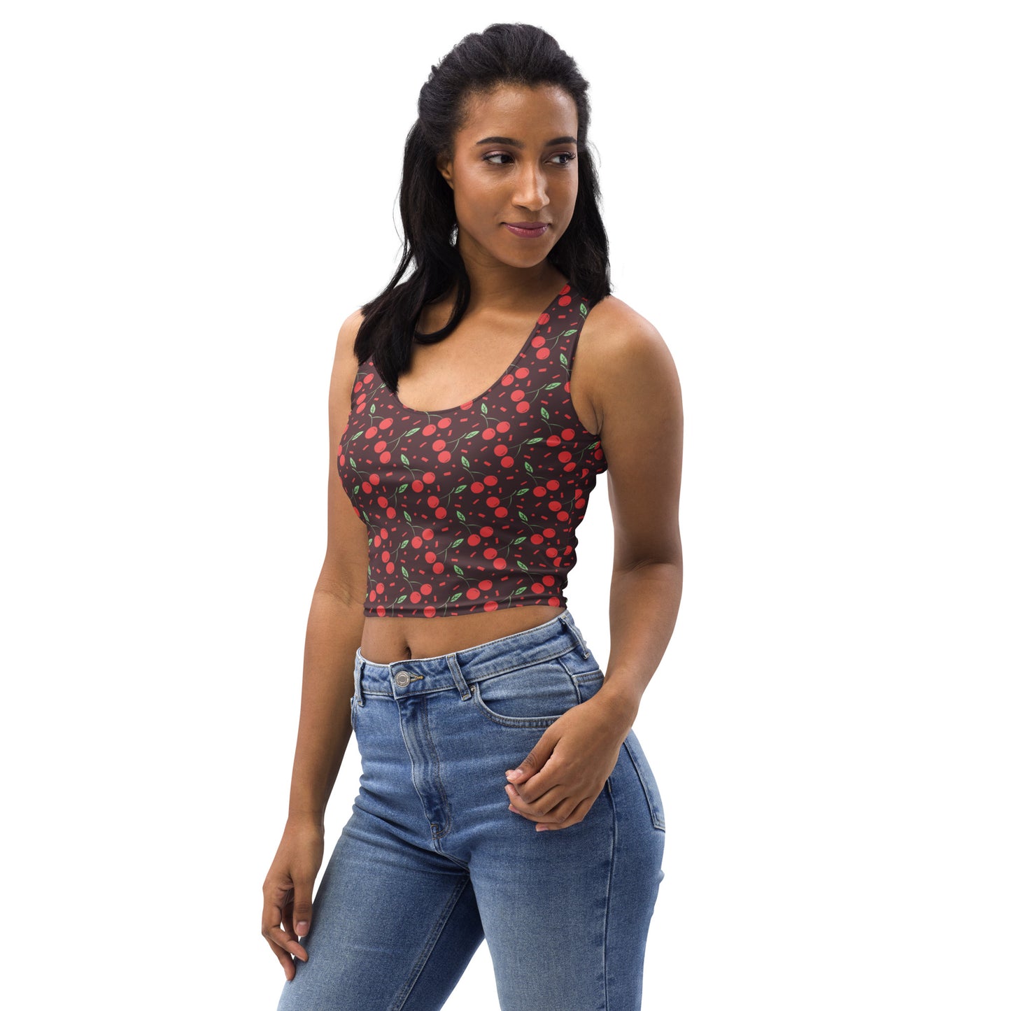 Women's Cherry Print Buttery Soft Crop Top