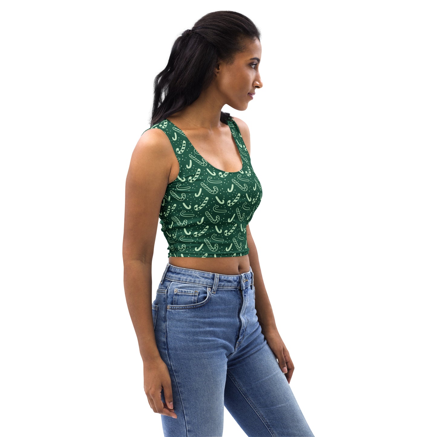 Women's Green Candy Cane Christmas Buttery Soft Crop Top