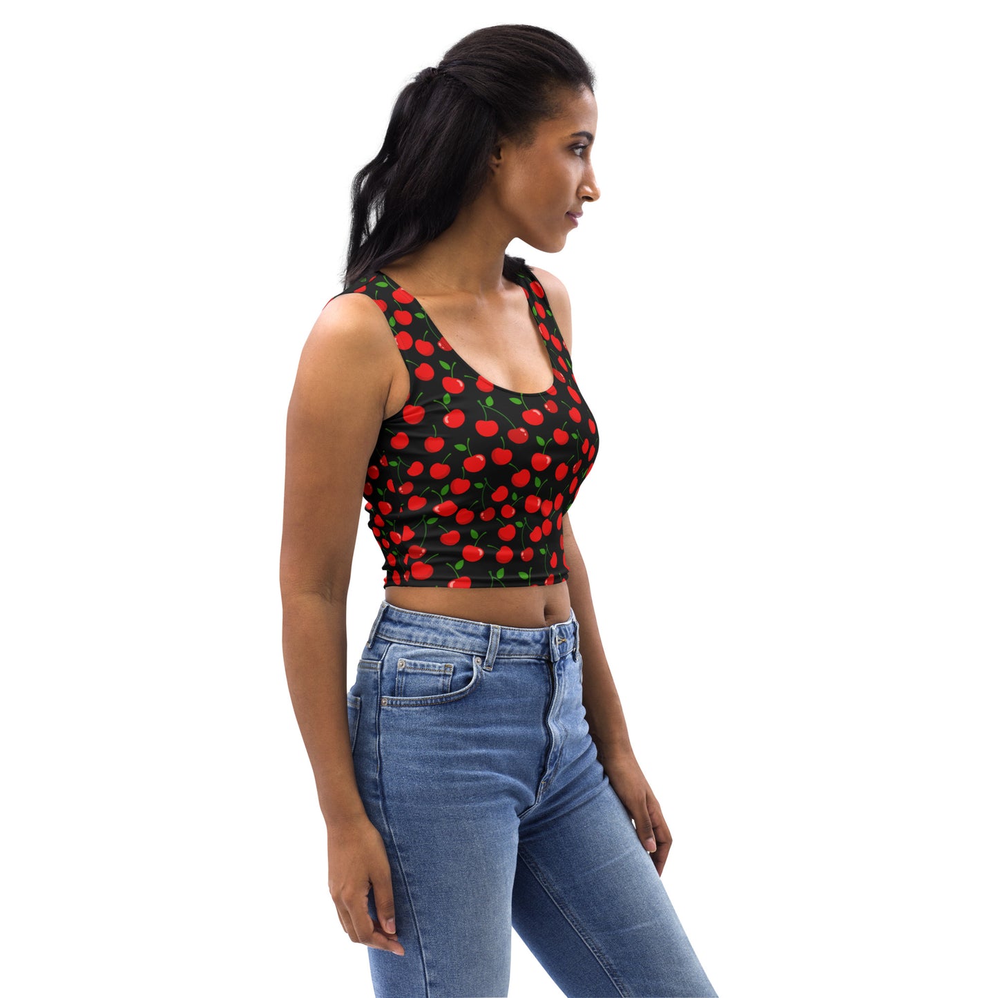 Women's Cherry Pattern Buttery Soft Crop Top
