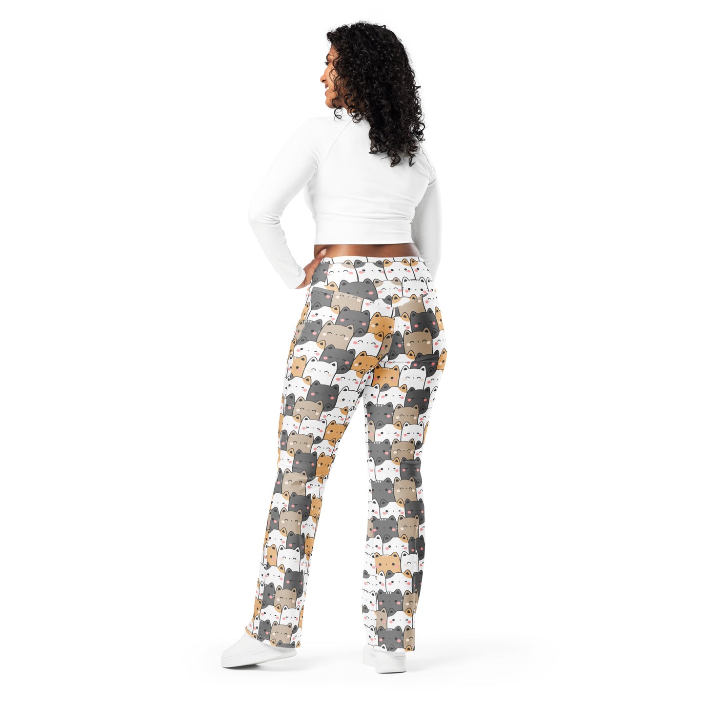 Women's Kawaii Cat High Waist Flare Legging Pants