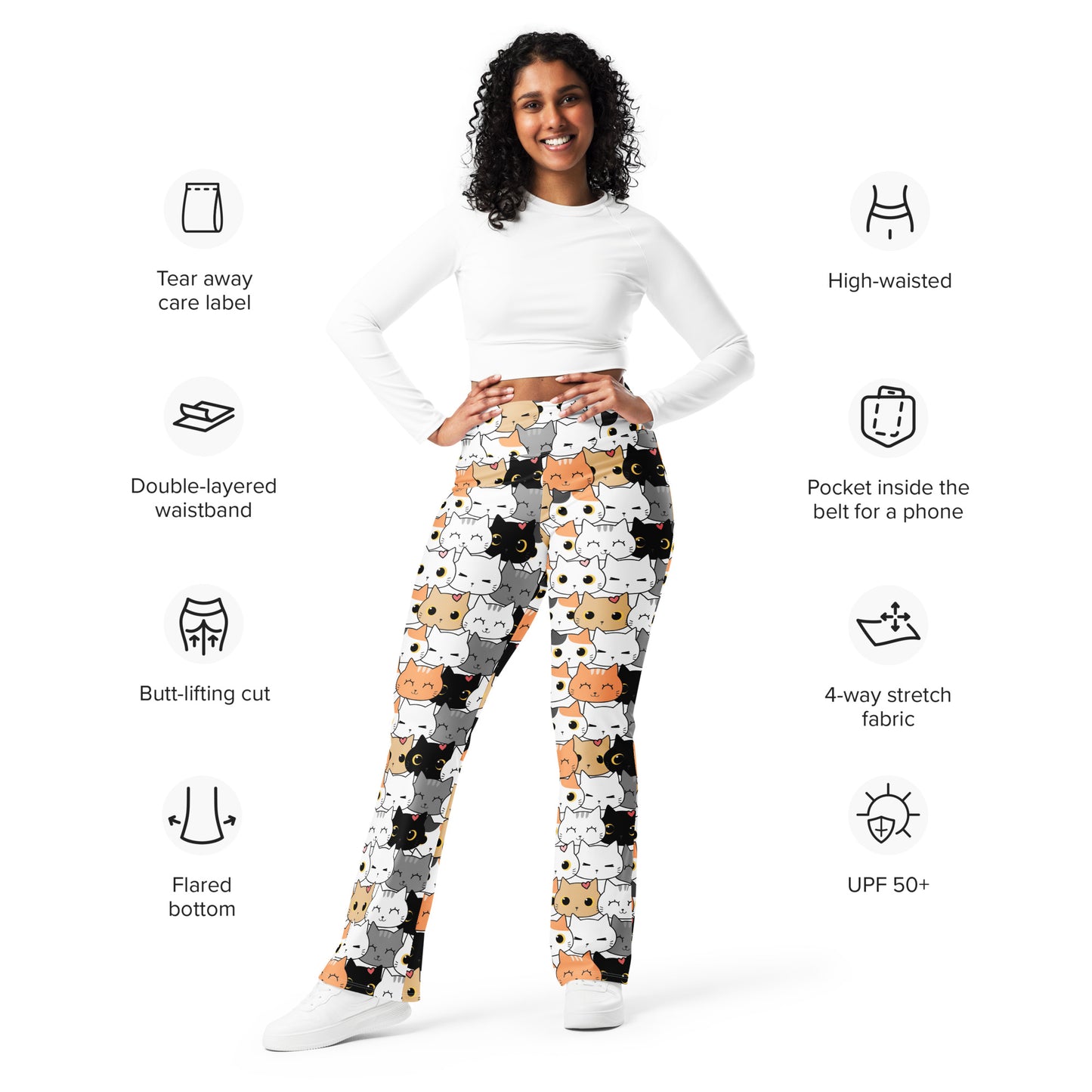 Women's Cat Face High Waist Flare Legging Pants