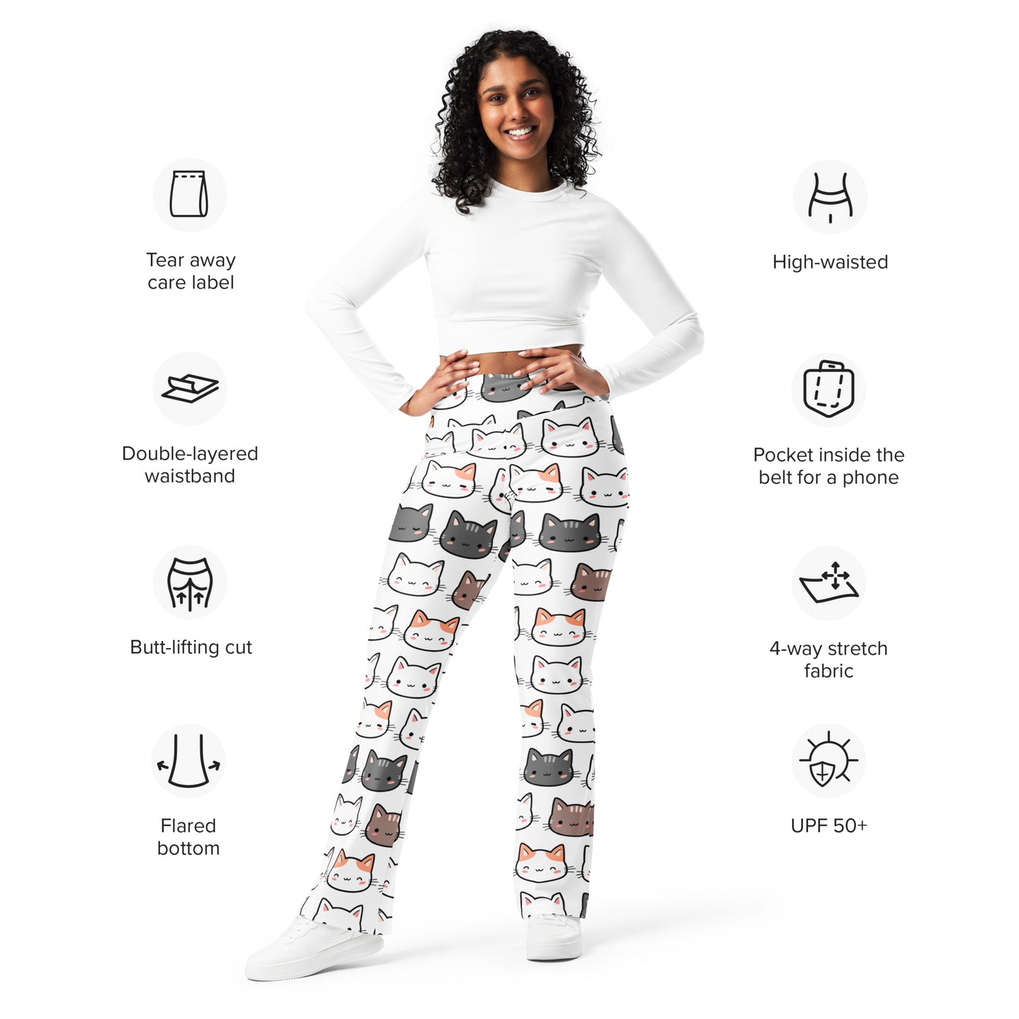Women's Cute Cat Print High Waist Flare Legging Pants
