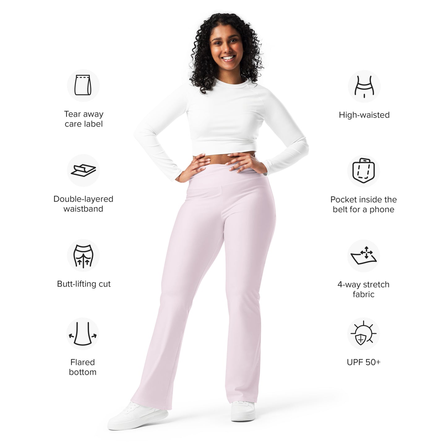 Women's Light Pink High Waist Flare Legging Pants