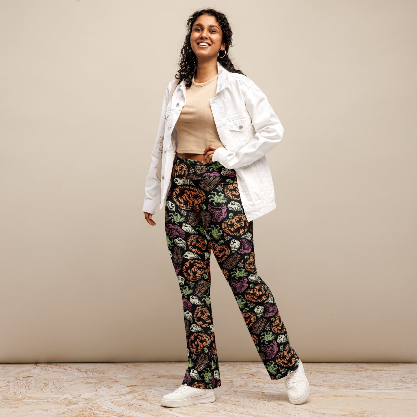 Women's Creepy Halloween High Waist Flare Legging Pants