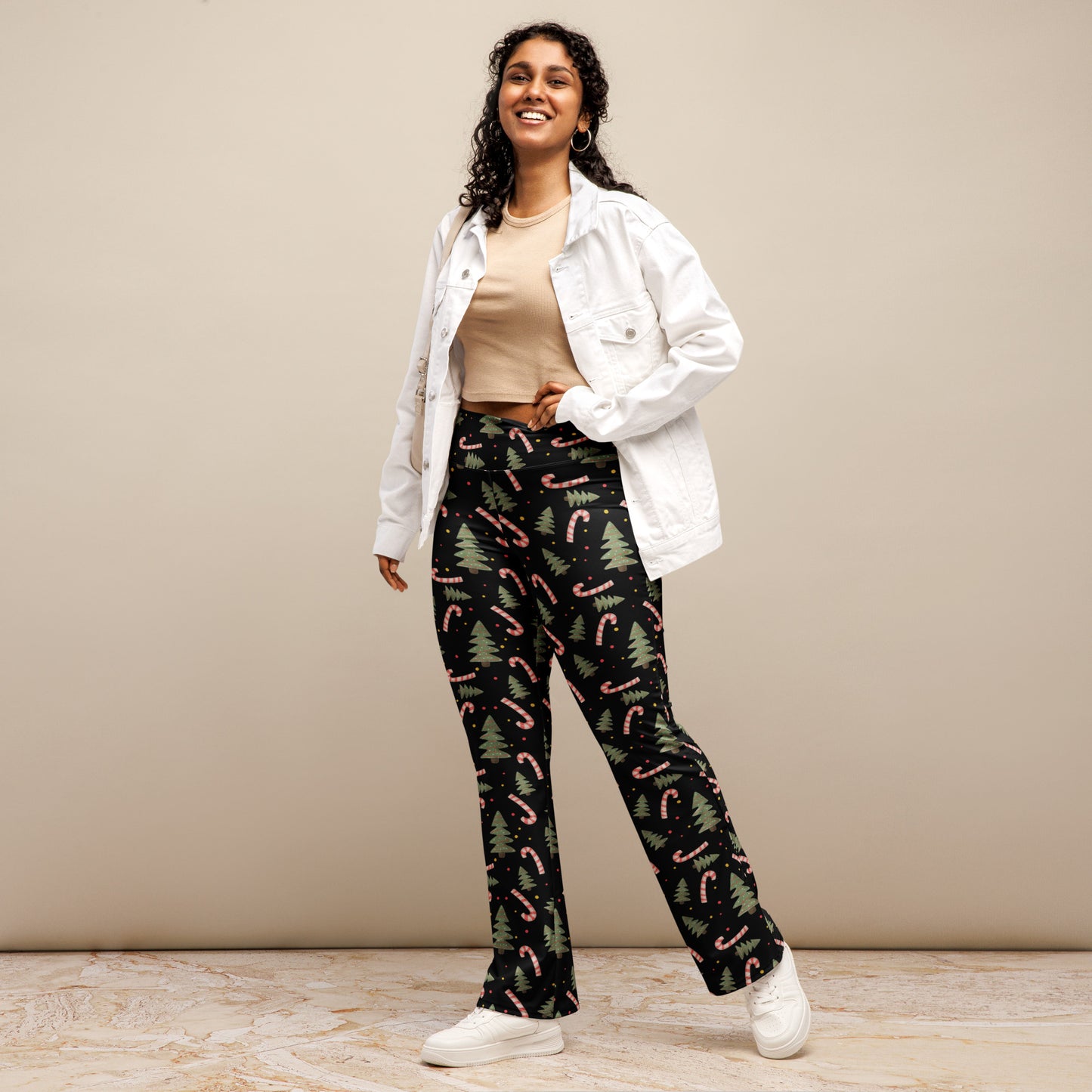Women's Christmas Candy Cane High Waist Flare Legging Pants