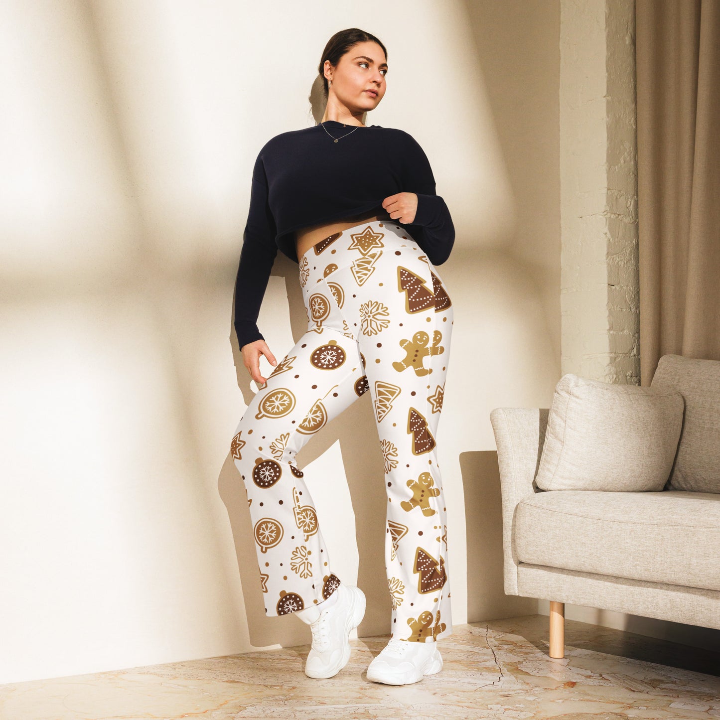 Women's Gingerbread Cookies Christmas High Waist Flare Legging Pants