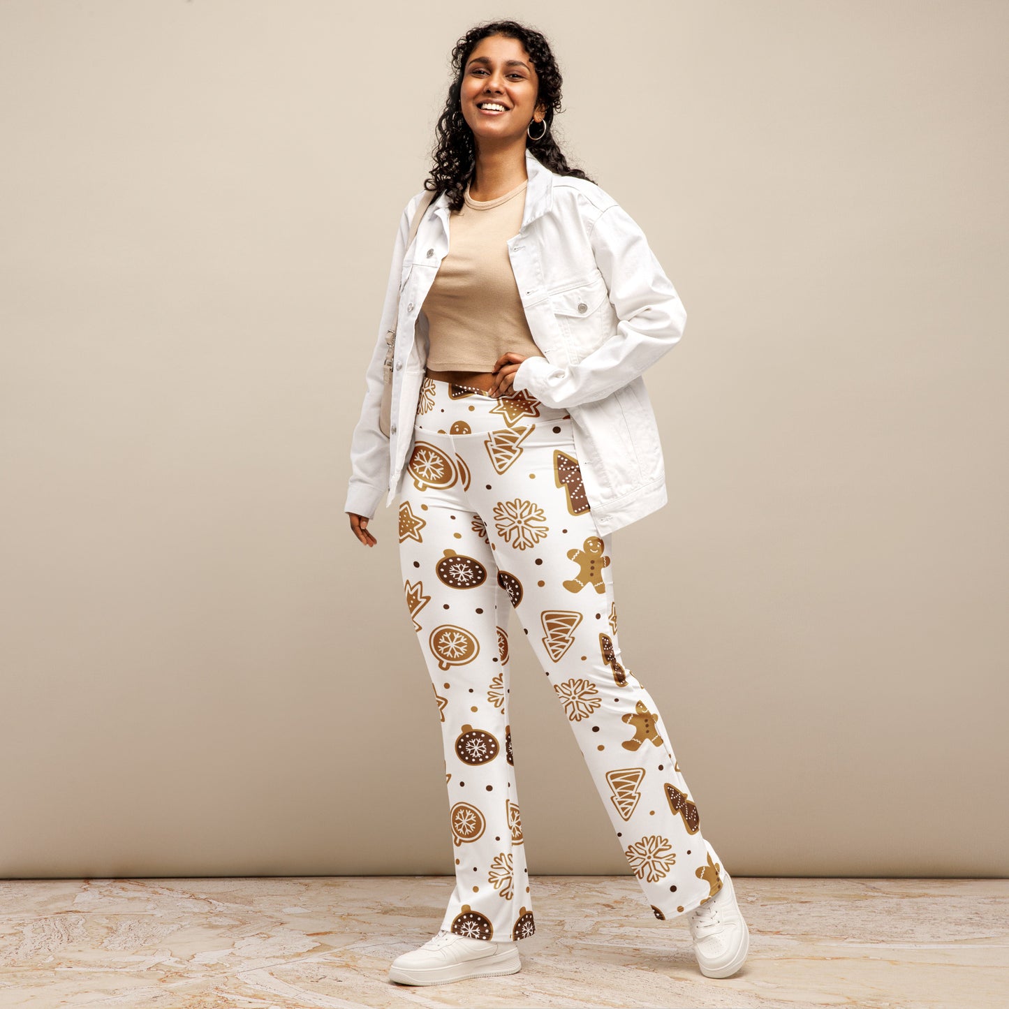 Women's Gingerbread Cookies Christmas High Waist Flare Legging Pants