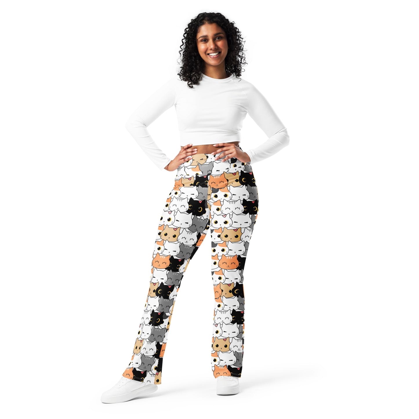 Women's Cat Face High Waist Flare Legging Pants