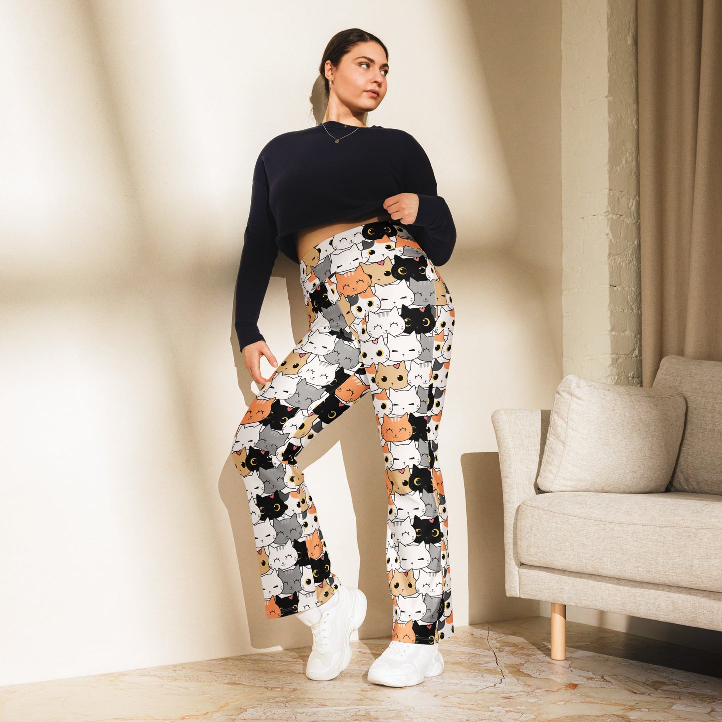Women's Cat Face High Waist Flare Legging Pants