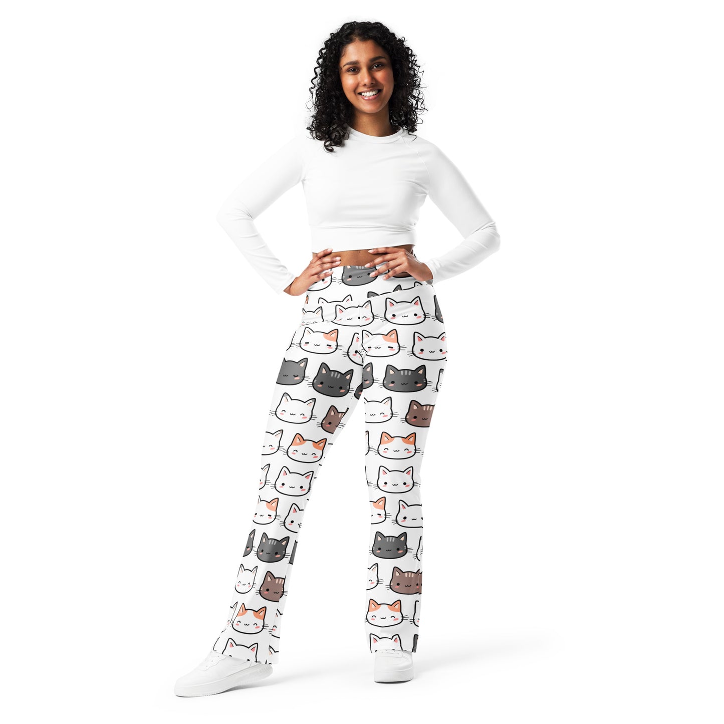 Women's Cute Cat Print High Waist Flare Legging Pants