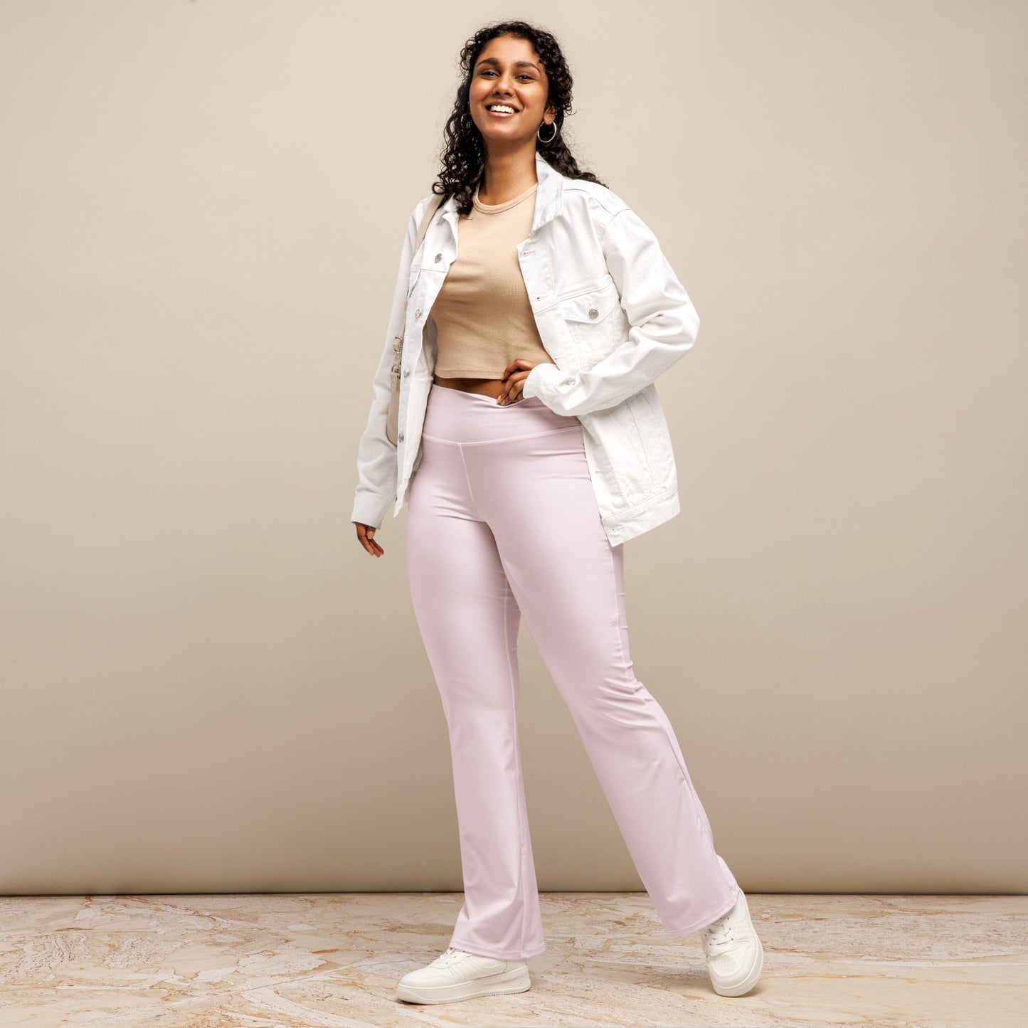 Women's Light Pink High Waist Flare Legging Pants
