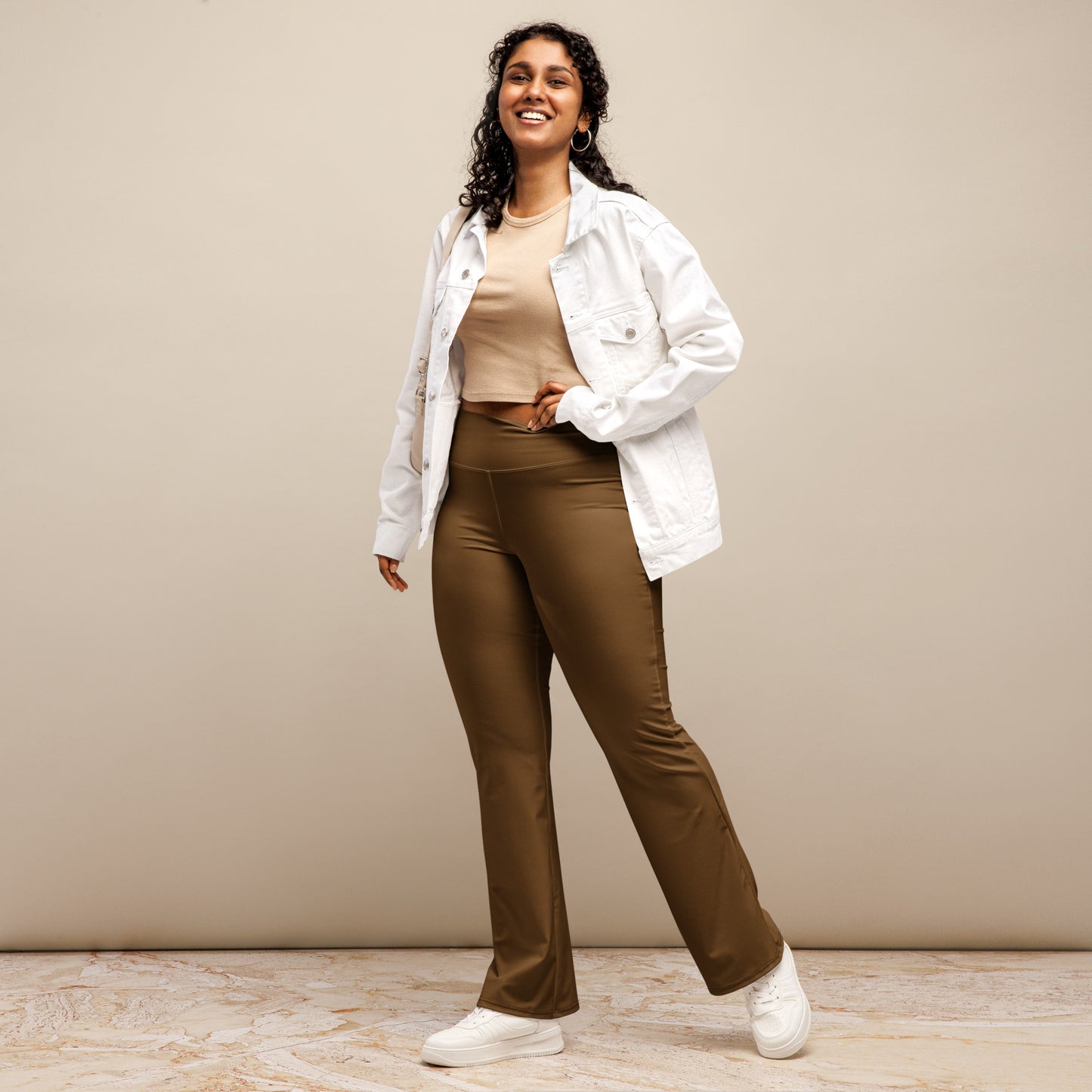Women's Brown High Waist Flare Legging Pants