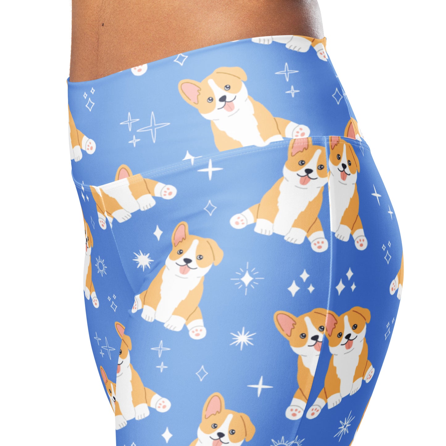 Women's Blue Corgi Dog High Waist Flare Legging Pants