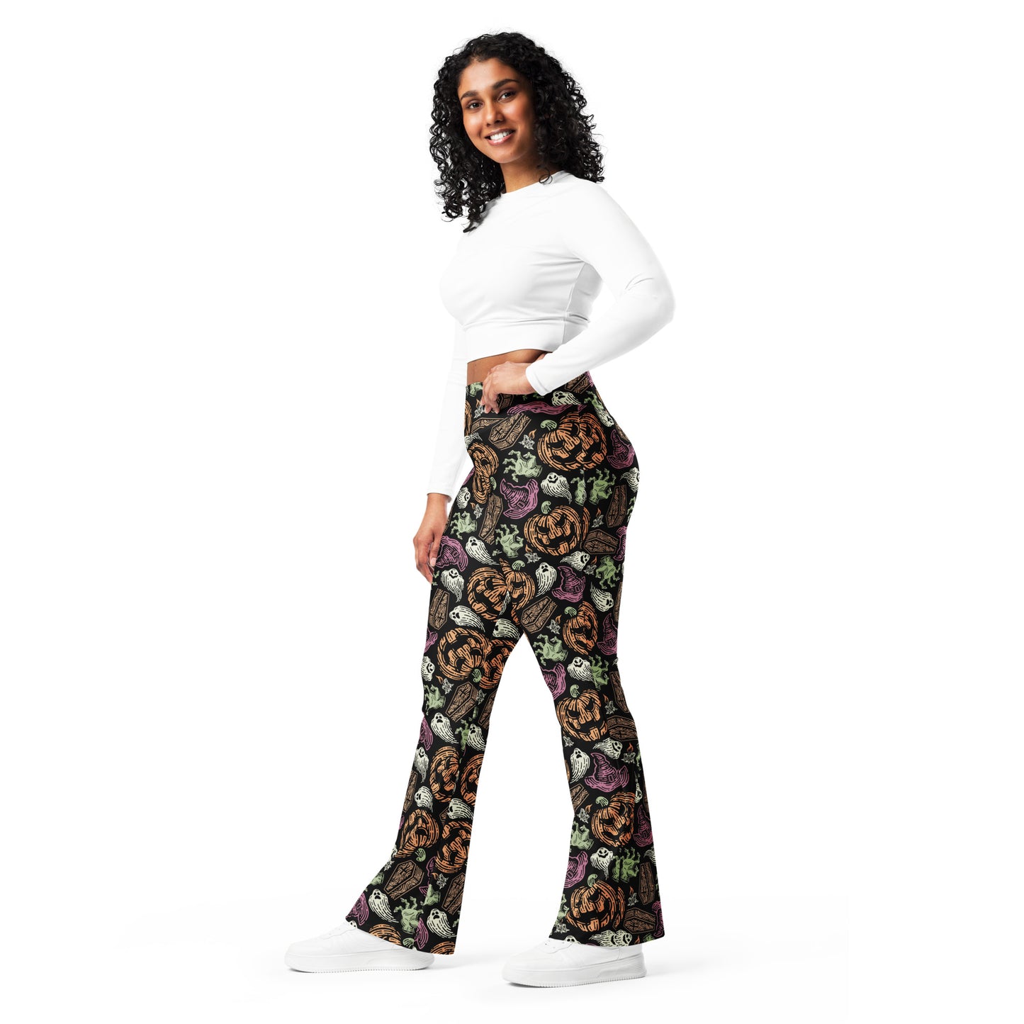 Women's Creepy Halloween High Waist Flare Legging Pants