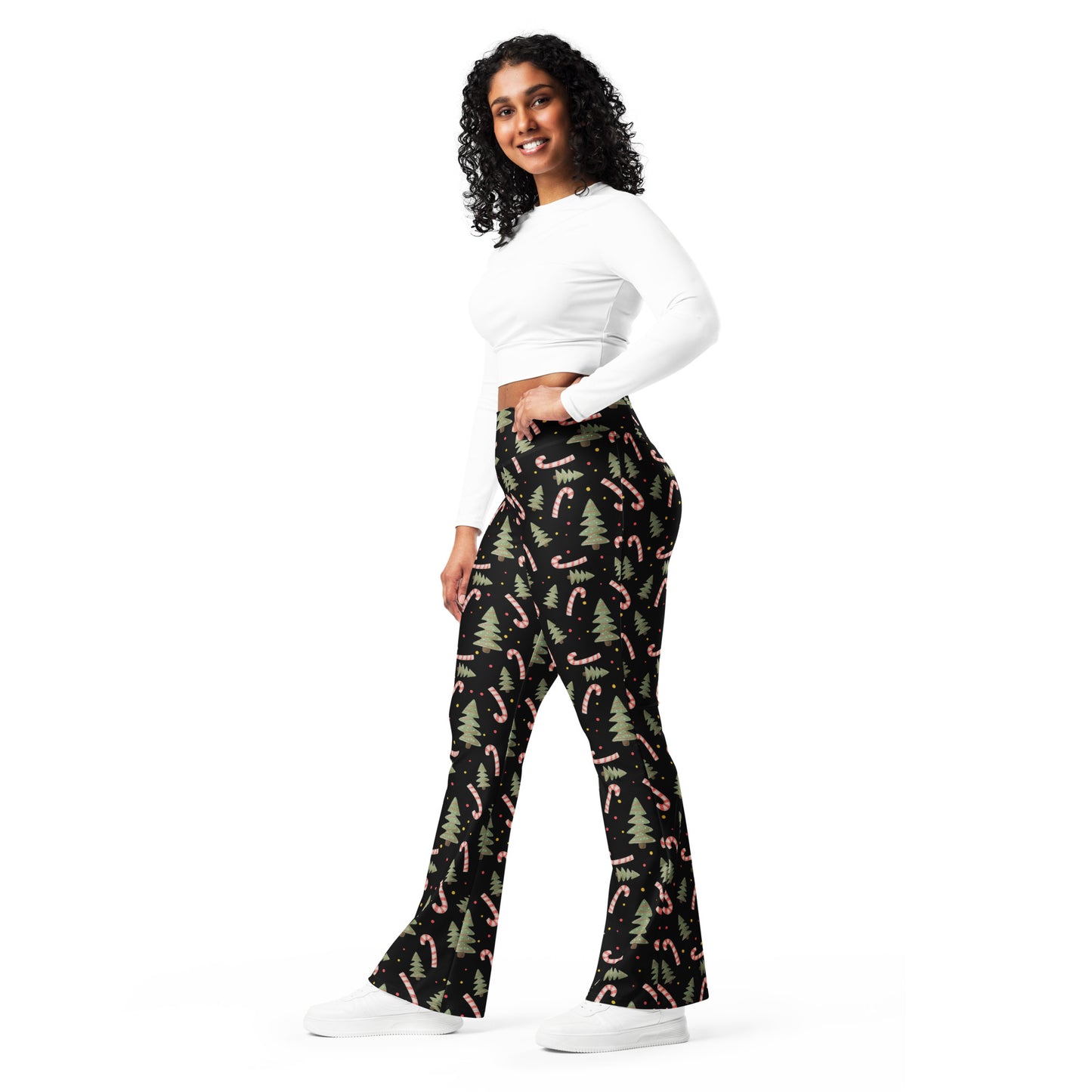 Women's Christmas Candy Cane High Waist Flare Legging Pants
