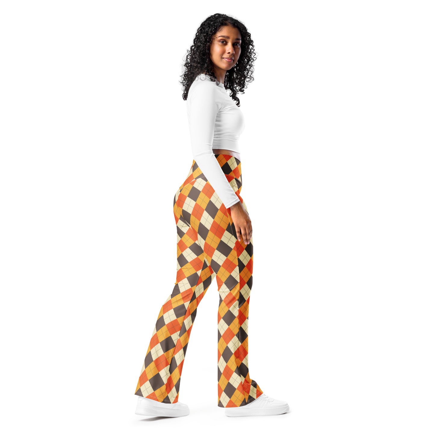 Women's Fall Argyle High Waist Flare Legging Pants