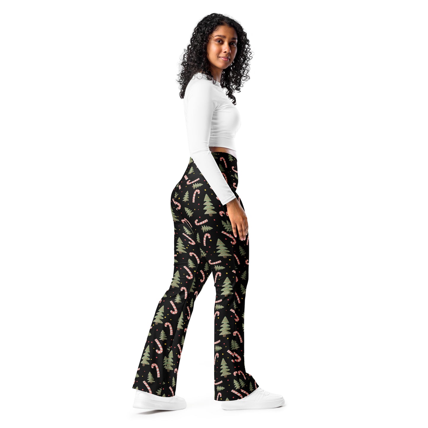 Women's Christmas Candy Cane High Waist Flare Legging Pants