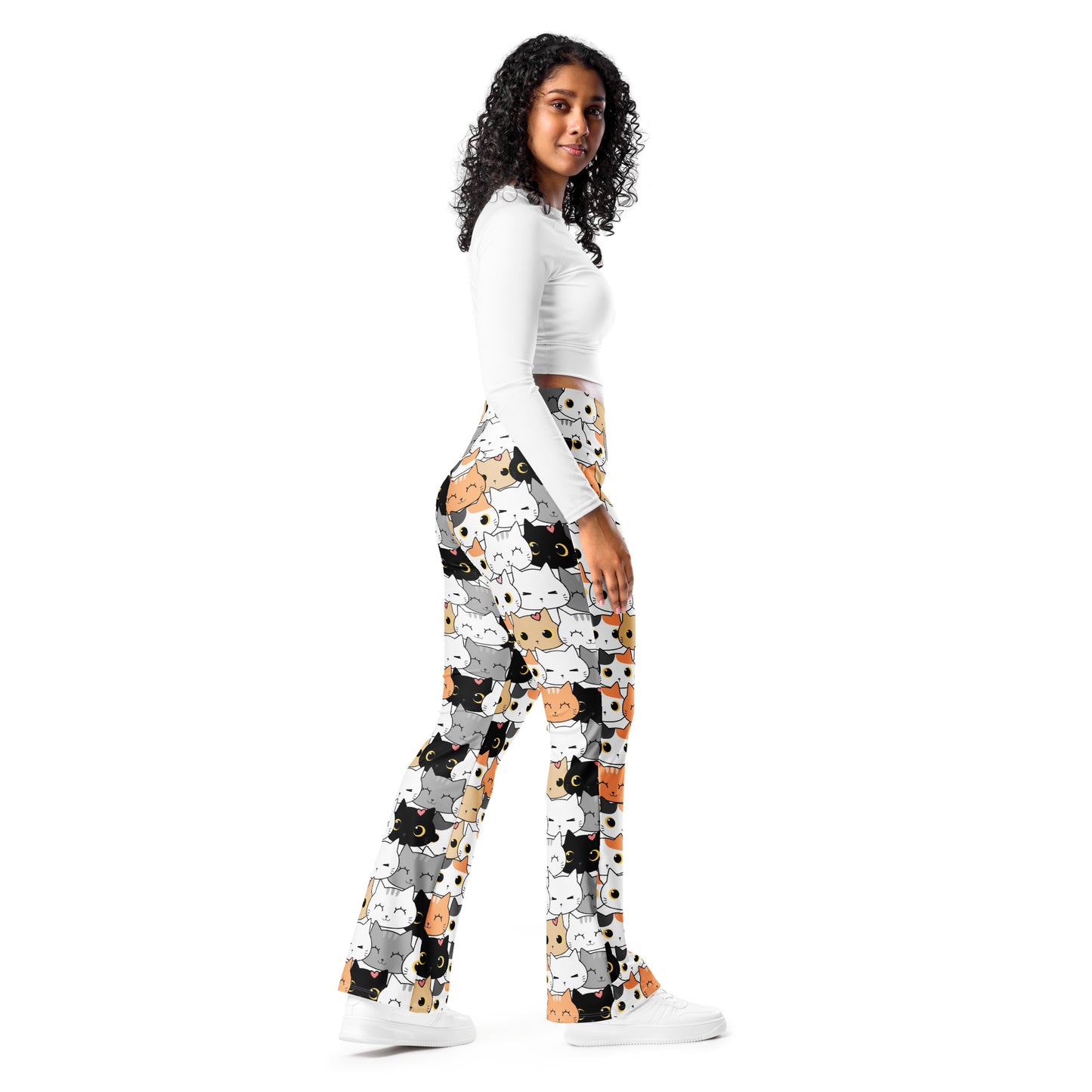 Women's Cat Face High Waist Flare Legging Pants