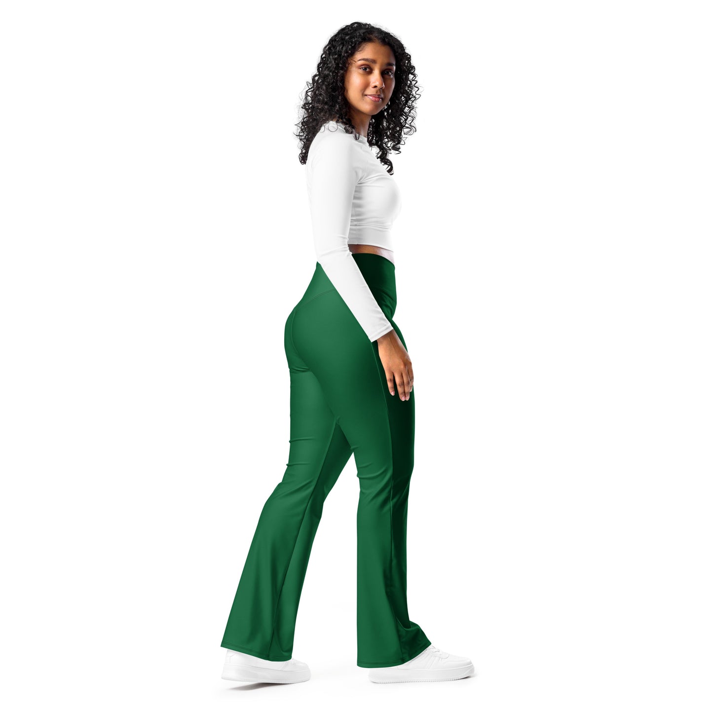 Women's Dark Green High Waist Flare Legging Pants