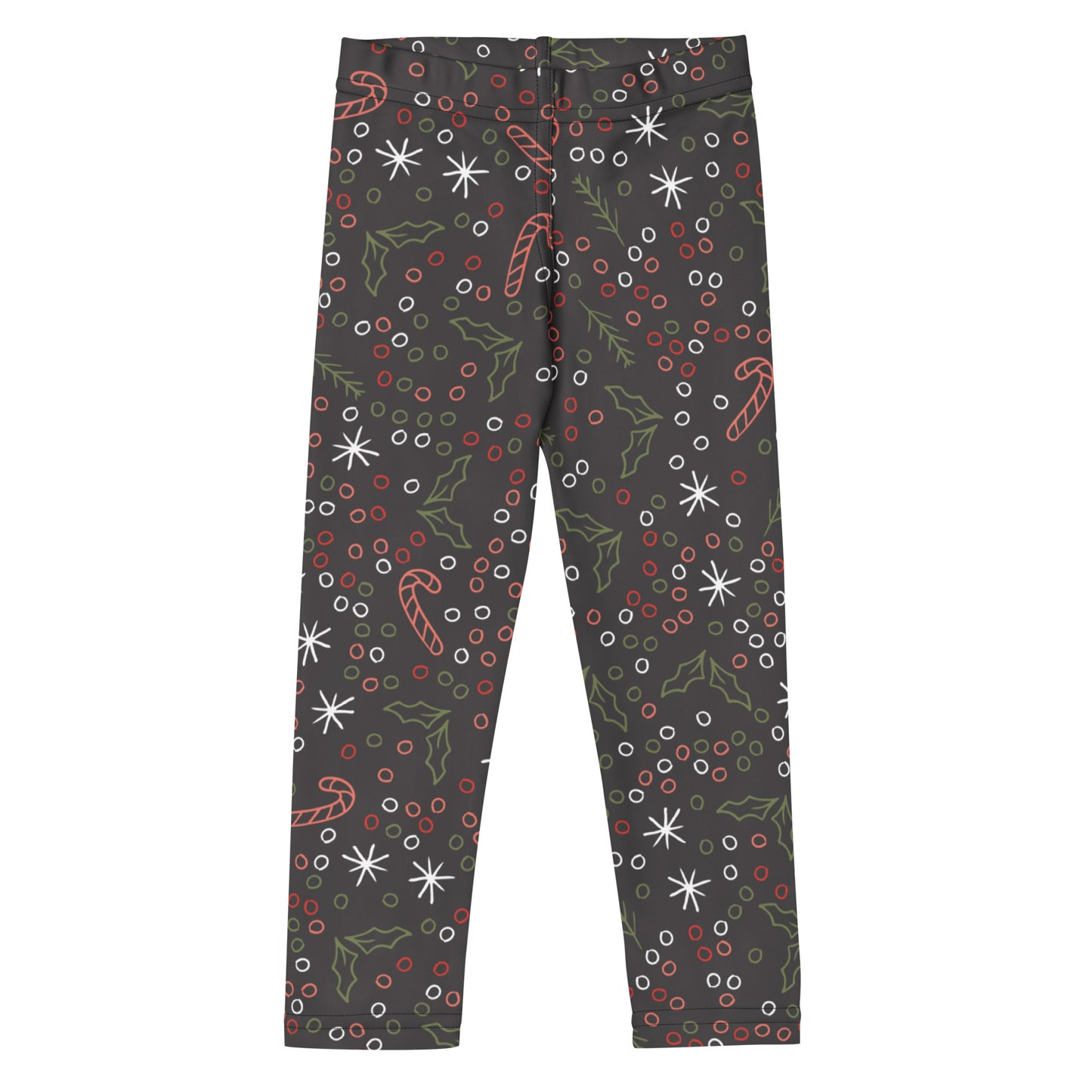 Kids Christmas Candy Canes and Holly Leaves Buttery Soft Leggings