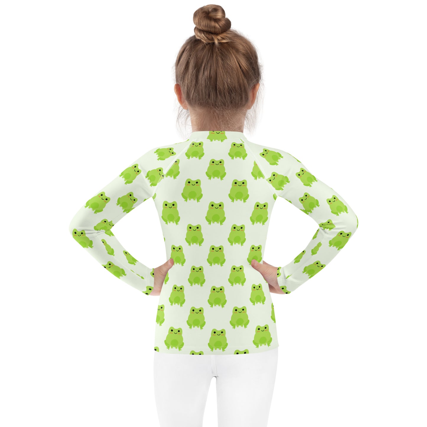 Kids Green Frog Long Sleeve Rash Guard Swim Shirt With UPF 50+