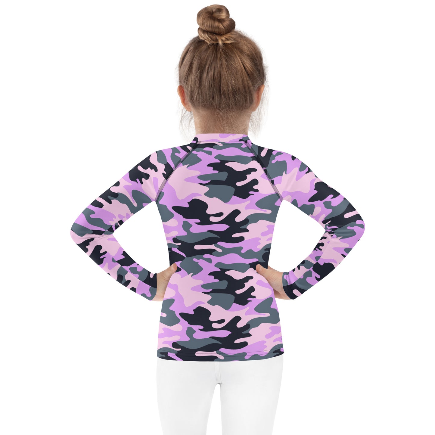 Girls Purple Camouflage Long Sleeve Rash Guard Swim Shirt With UPF 50+