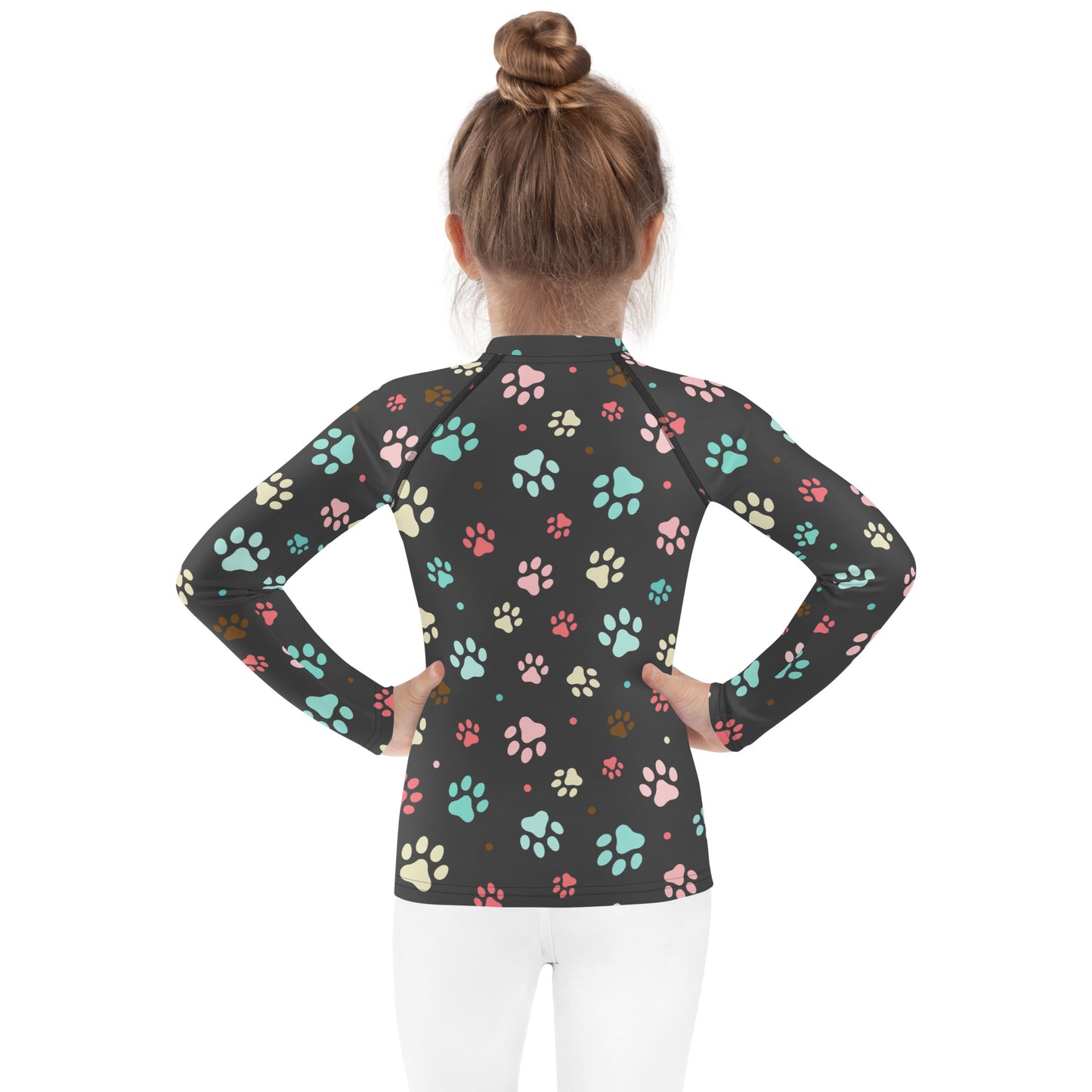 Kids Paw Print Long Sleeve Rash Guard Swim Shirt With UPF 50+