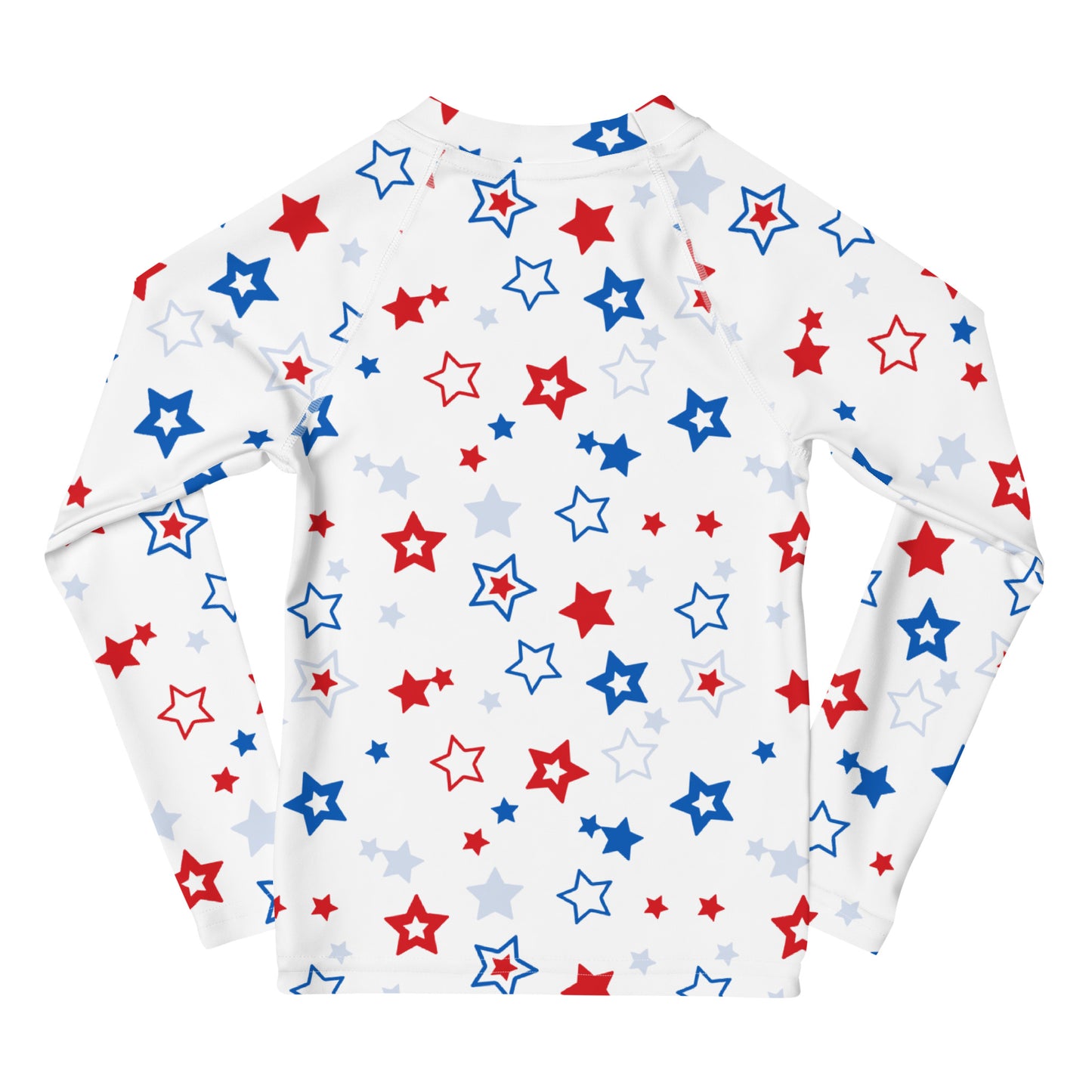 Kids Red, White & Blue Stars USA Long Sleeve Rash Guard Swim Shirt With UPF 50+