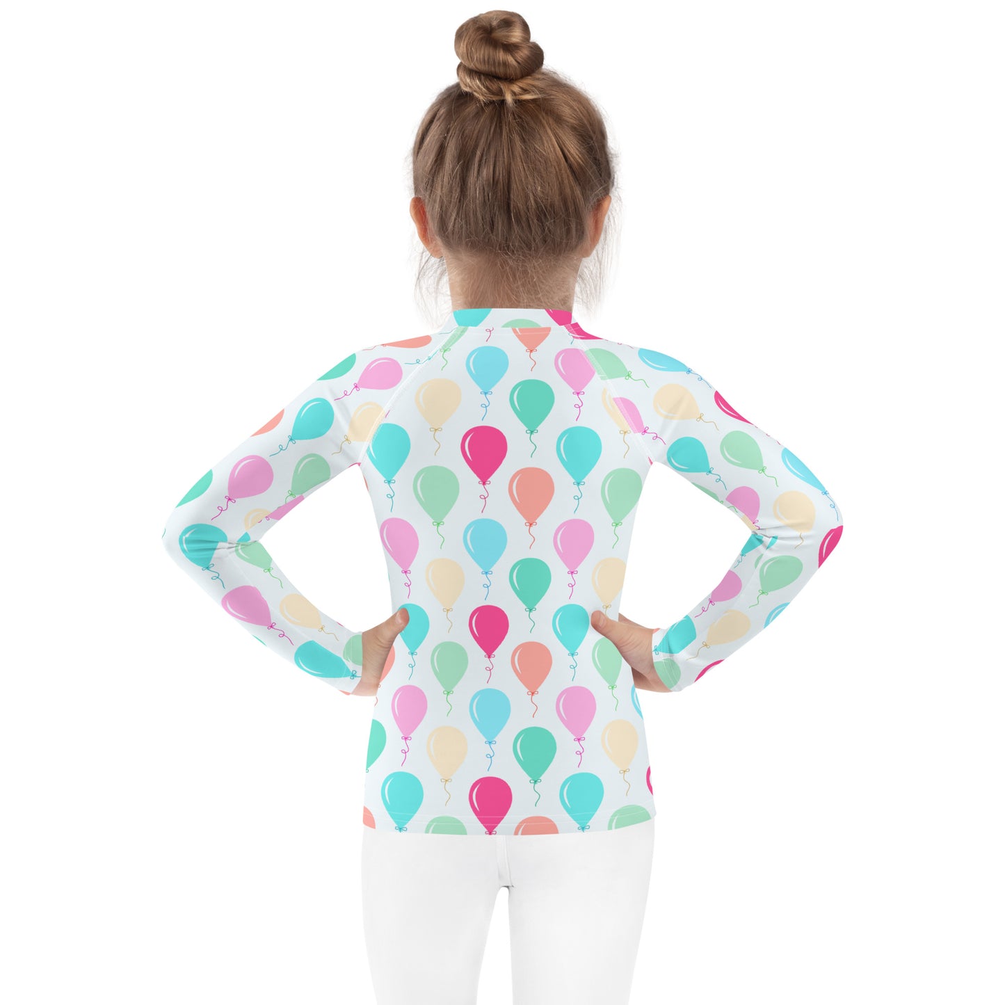 Kids Birthday Balloons Long Sleeve Rash Guard Swim Shirt With UPF 50+
