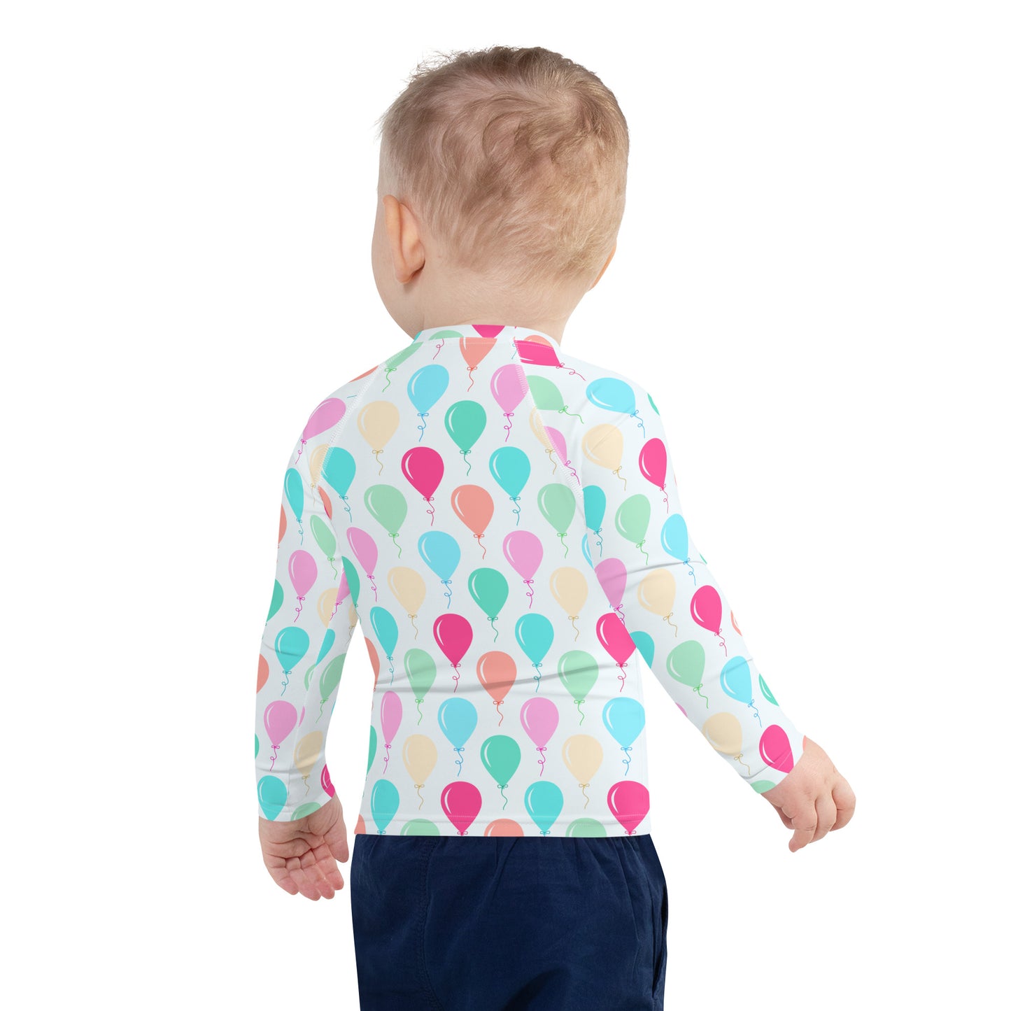 Kids Birthday Balloons Long Sleeve Rash Guard Swim Shirt With UPF 50+