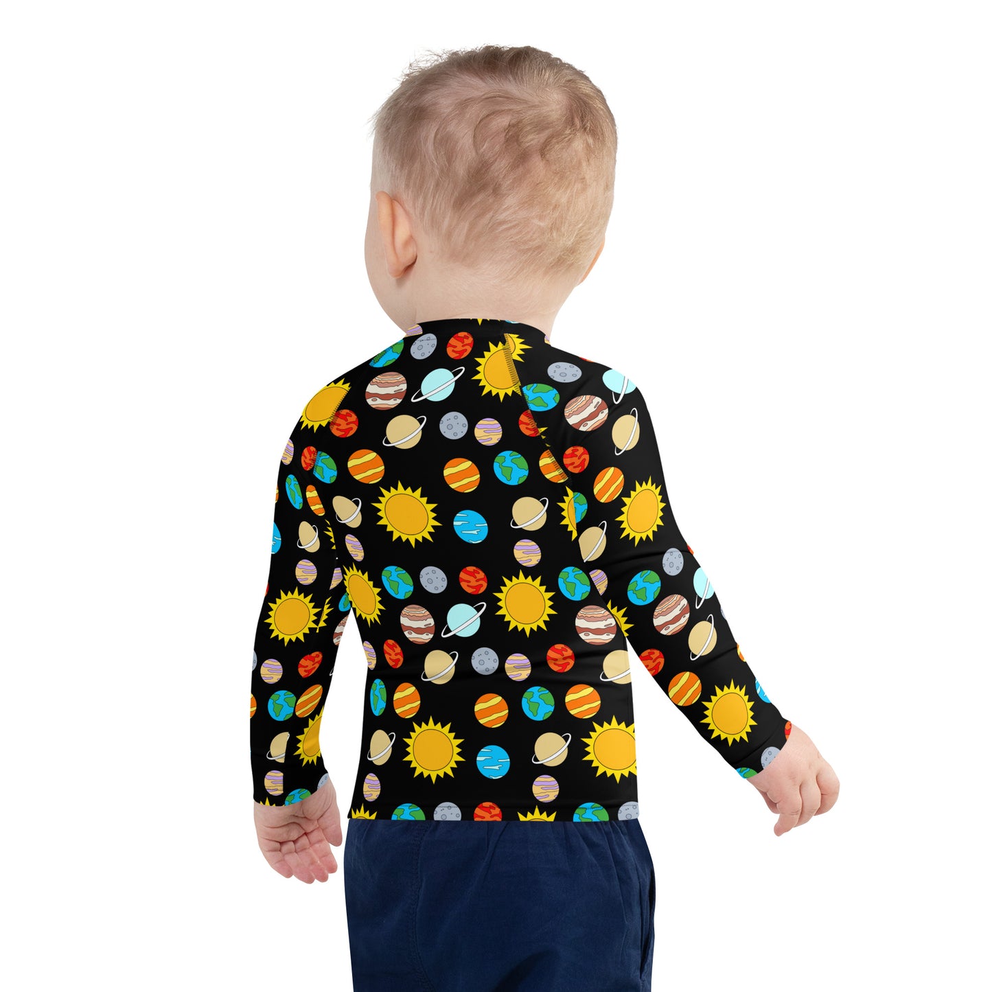 Kids Solar System Long Sleeve Rash Guard Swim Shirt With UPF 50+