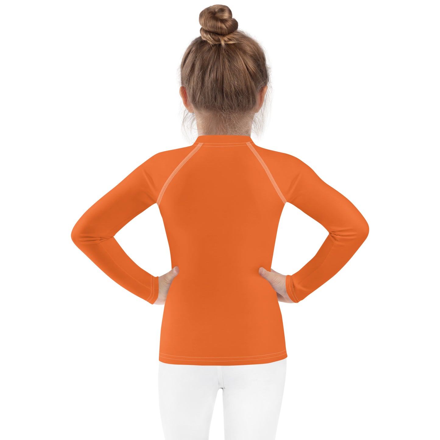 Kids Orange Long Sleeve Rash Guard Swim Shirt With UPF 50+