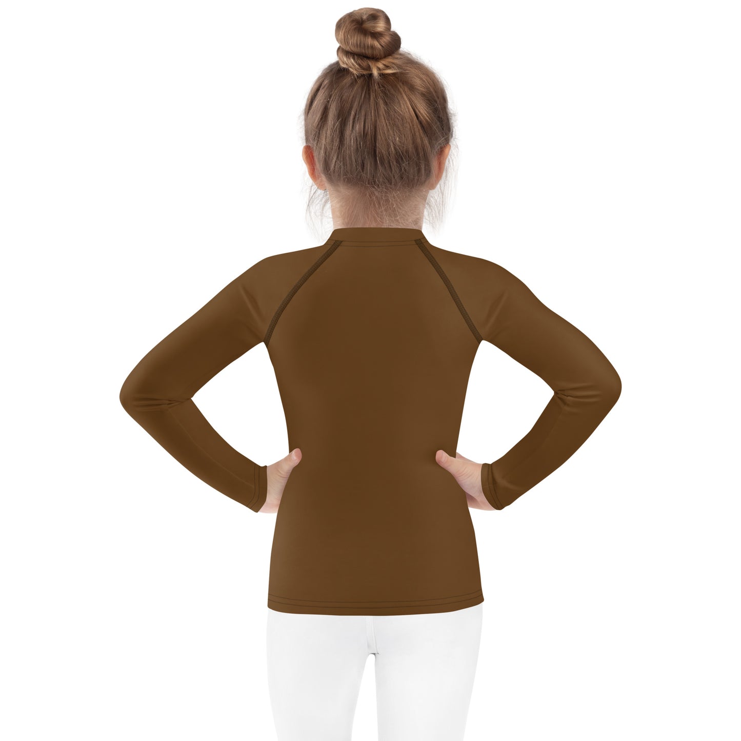Kids Brown Long Sleeve Rash Guard Swim Shirt With UPF 50+