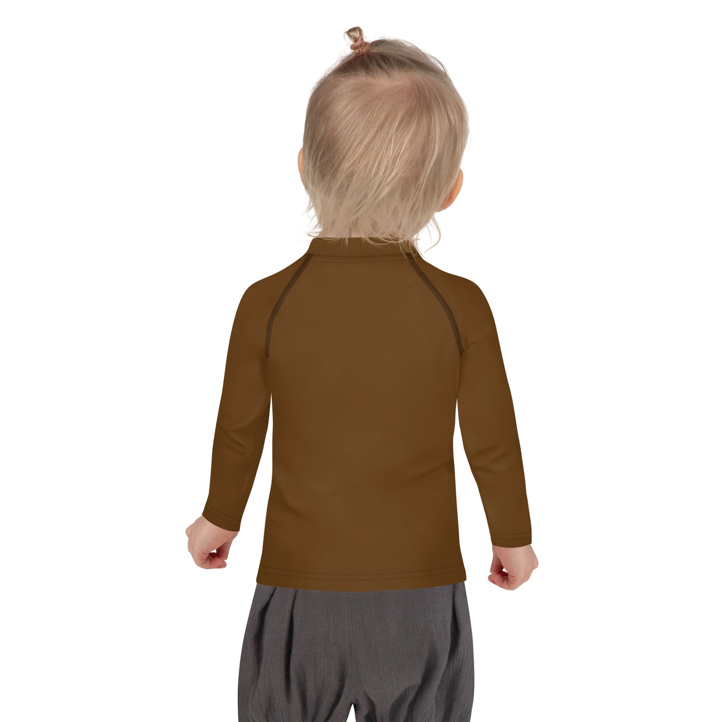 Kids Brown Long Sleeve Rash Guard Swim Shirt With UPF 50+
