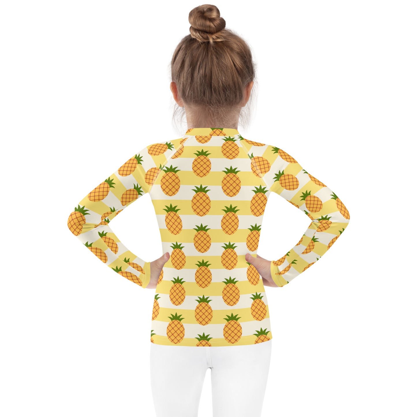 Kids Pineapple Striped Long Sleeve Rash Guard Swim Shirt With UPF 50+
